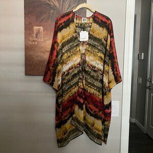 NWT Anne Klein Multi-Colored Kimono, V-Neck with a Tie Closure One Size
